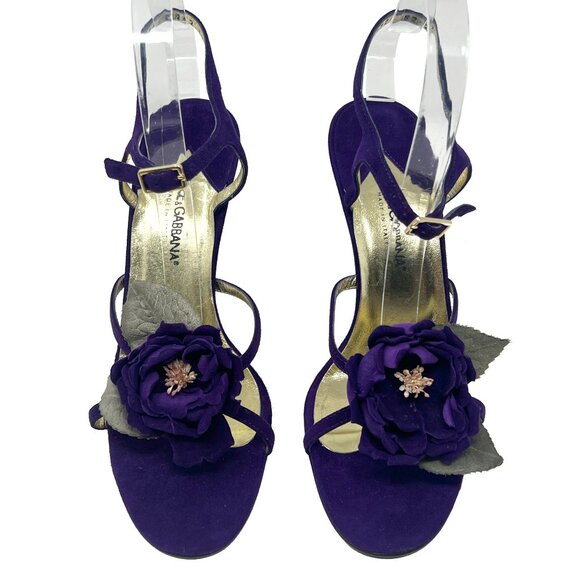 Dolce & Gabbana Shoes - Vintage Y2K Dolce & Gabbana Suede Floral Ankle-Strap Heels Purple 37.5
